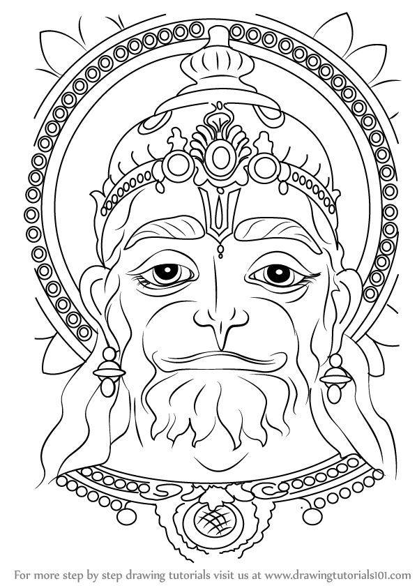 598x843 Learn How To Draw Hanuman Face (Hinduism) Step By Step Drawing