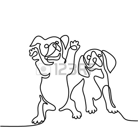 450x450 Continuous Line Drawing. Happy New Year 2018 Design With Dog