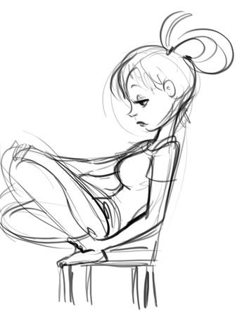 337x443 Pencil Drawing Of Ponytailed Girl On Chair