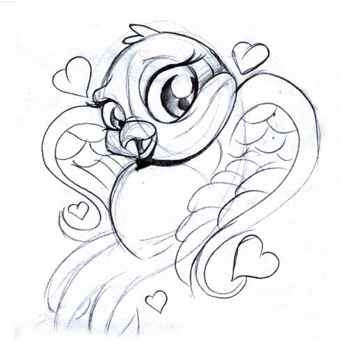 500x500 Love Bird Drawing By Cookiefnafoc101