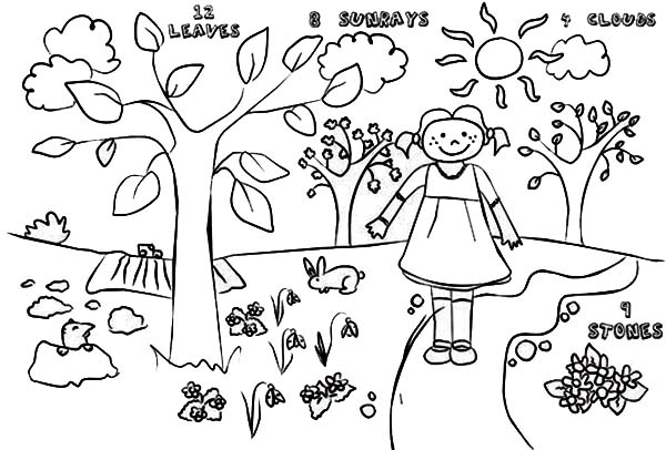 600x406 Kids Drawing Of Springtime Coloring Page