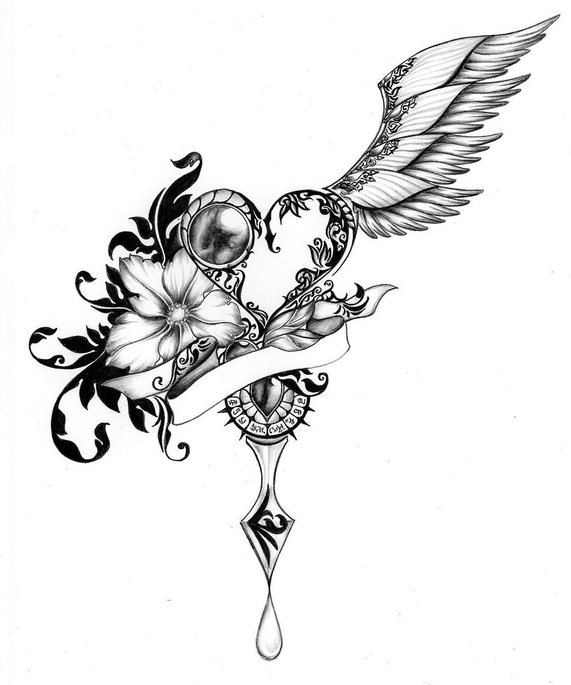 816x979 Cool Sketches Of Hearts With Wings Heart Drawings With Wings