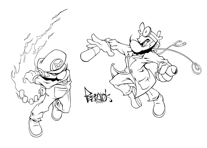 800x575 Dr. Mario Vs Fire Mario Ink By Pnutink