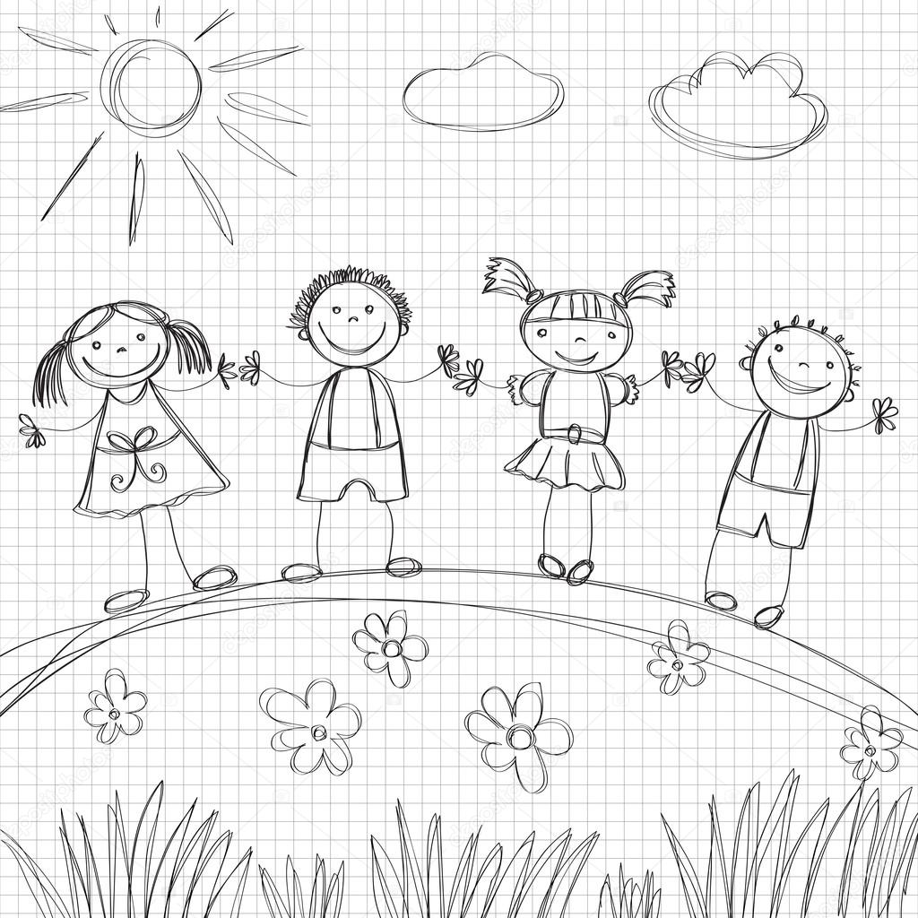 1024x1024 Children Are Drawn On Graph Paper Stock Vector Color885