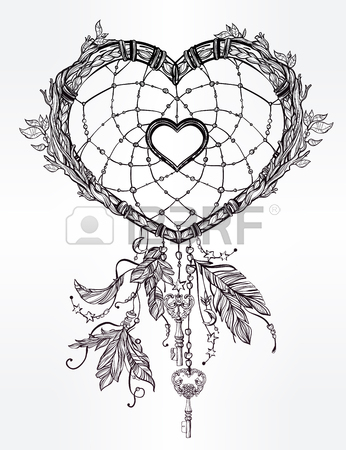 346x450 Hand Drawn Romantic Drawing Of A Heart Shaped Dream Catcher