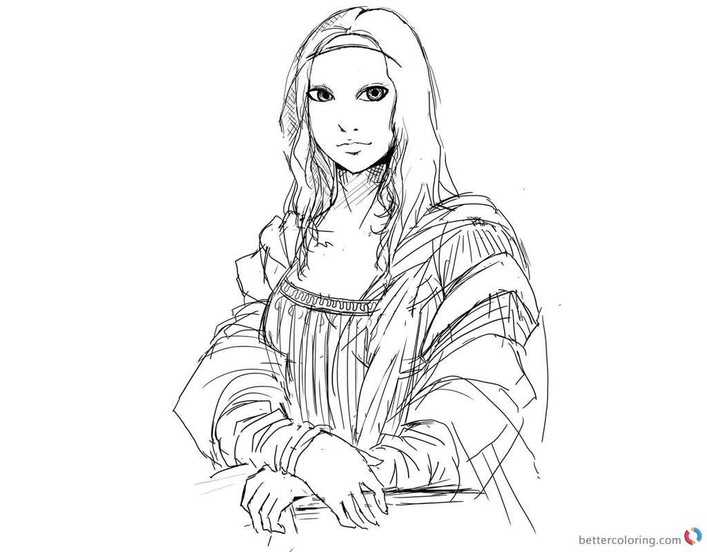 1024x800 Mona Lisa Coloring Pages Line Drawing
