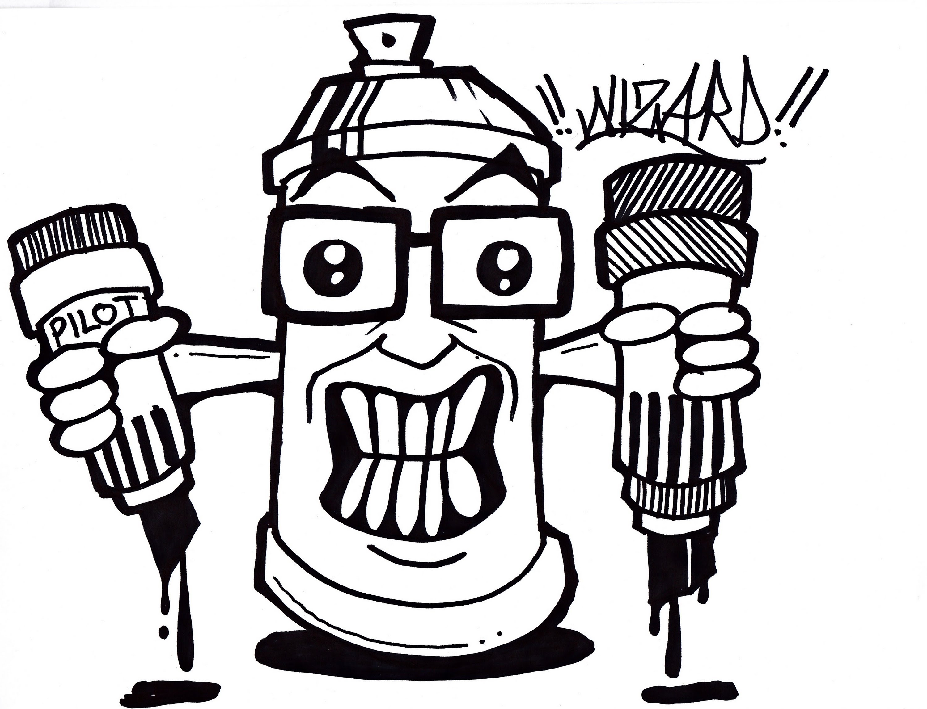 3000x2296 How To Draw A Spraycan With Glasses Holding 2 Markers