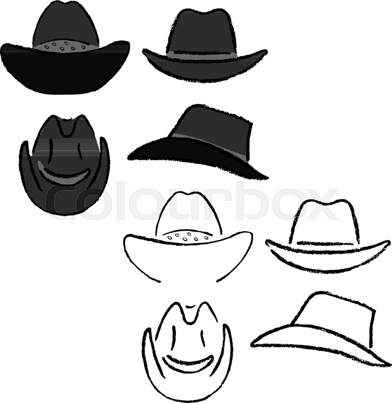 778x800 Cowboy Hat Outlined Oil Pastel Template Sketch (Front, Back, Side