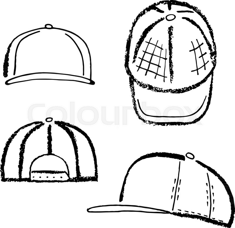 800x774 Baseball, Tennis, Rap Cap Outlined Oil Pastel Template Sketch