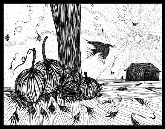 552x432 Items Similar To Pen Ink Black White Drawing Pumpkins Autumn