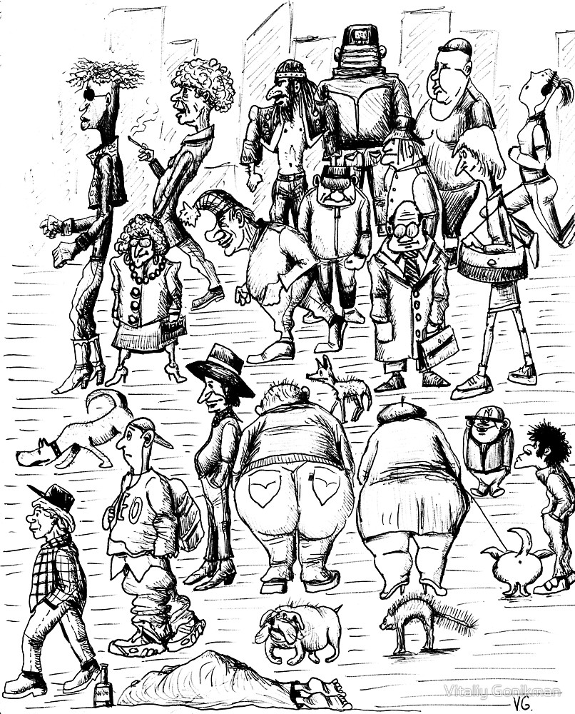 806x1000 New York City People 1992 Pen Ink Black And White Drawing By