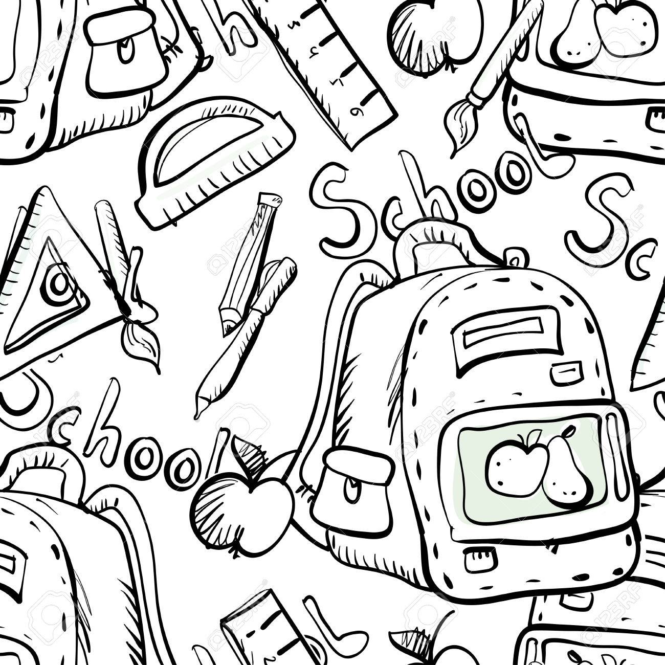 1300x1300 Back To School Seamless Pattern In Black And White. Child Cartoon