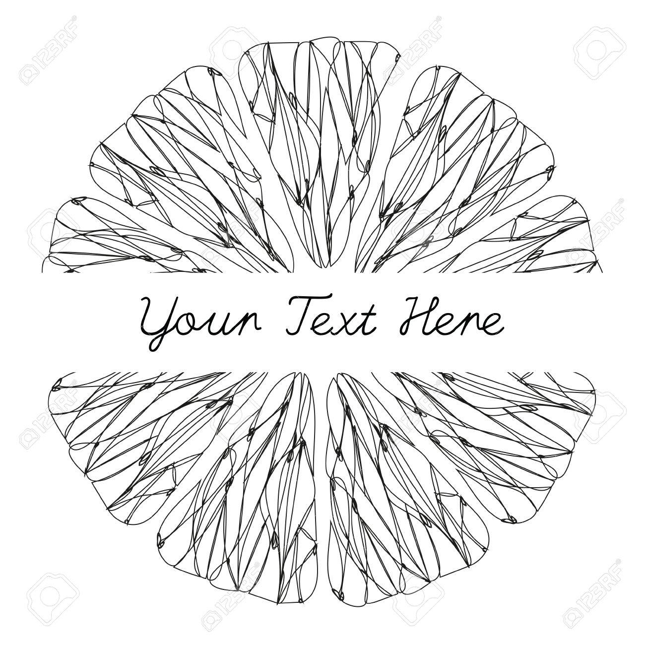 1300x1300 Citrus Fruit Texture. Sketch Frame. Ink Pen. Black And White