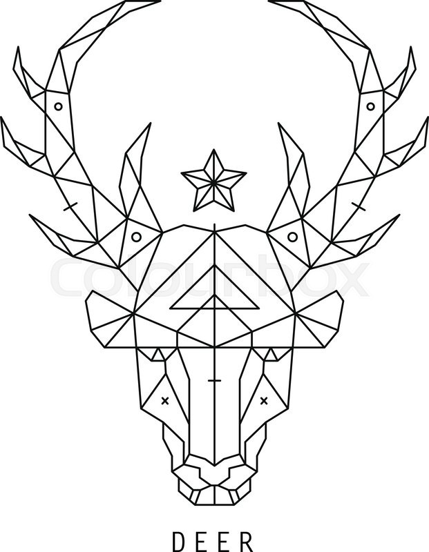 621x800 Stylized Deer Head Silhouette With Triangles Design. Stock