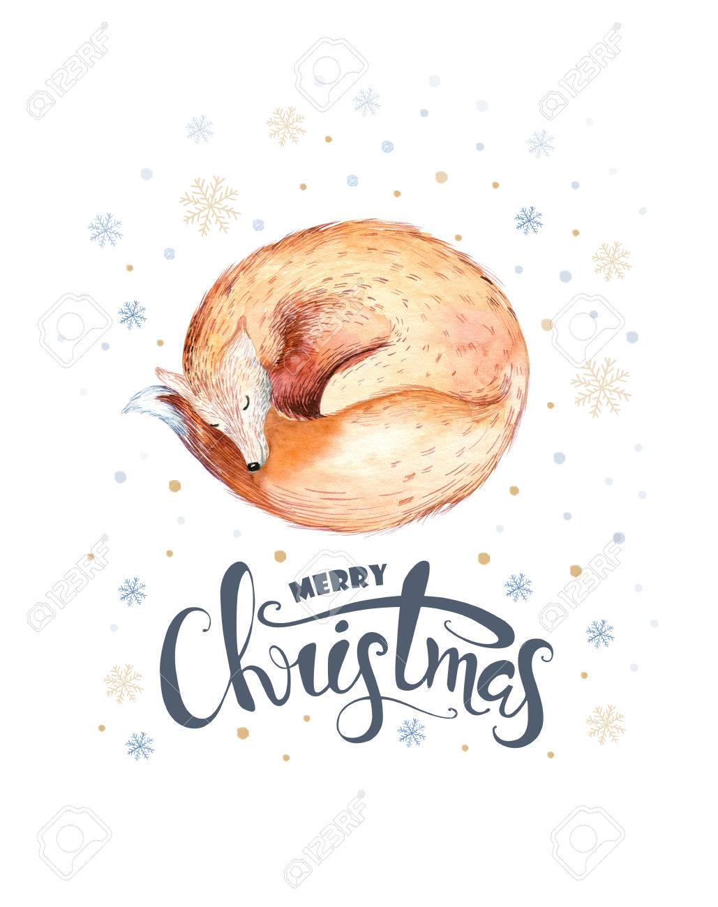 1029x1300 Merry Christmas Watercolor Lettering With Watercolour Fun Fox