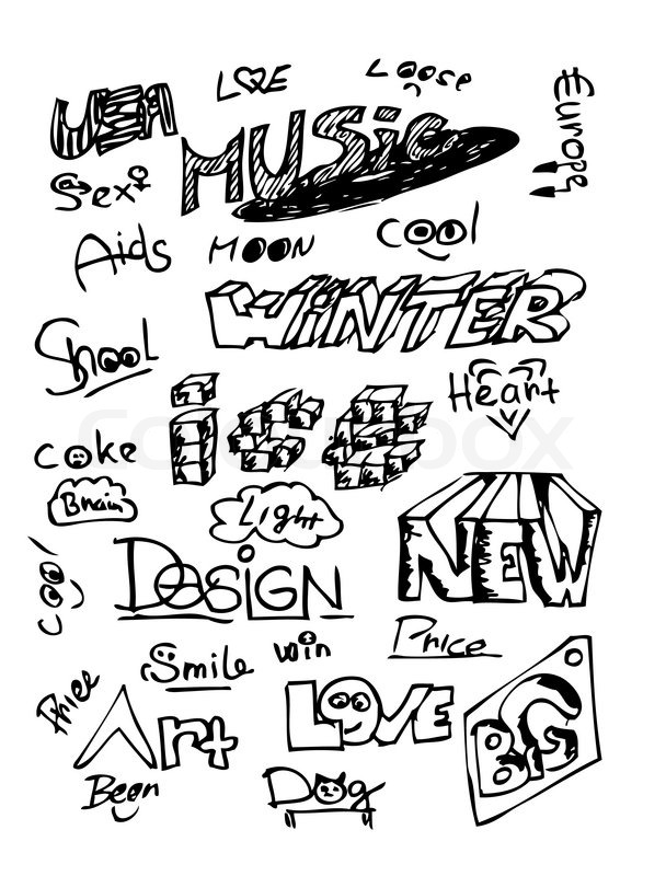 608x800 Hand Drawn Words Isolated On The White Background Stock Vector