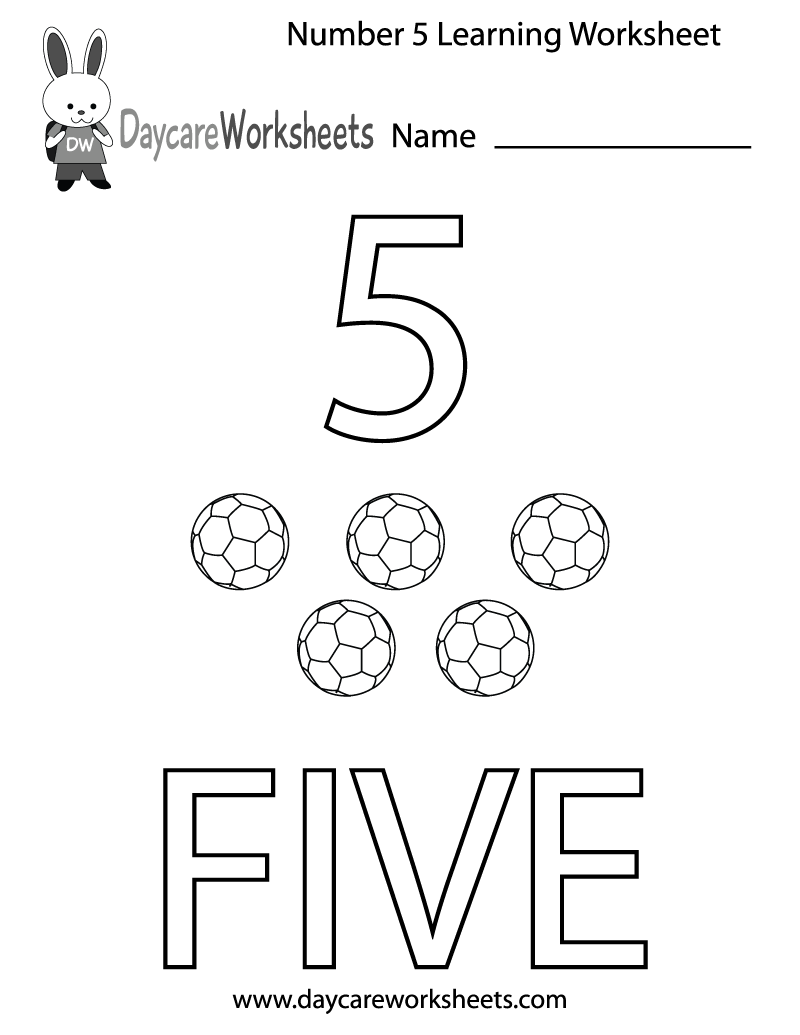 800x1035 Free Preschool Number Five Learning Worksheet