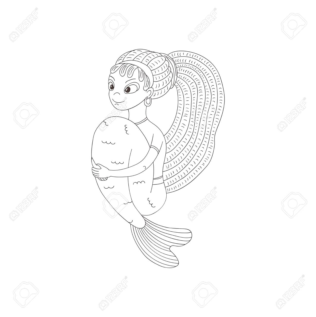 1299x1300 Hand Drawn Vector Illustration Of A Funny Smiling Teenage Mermaid