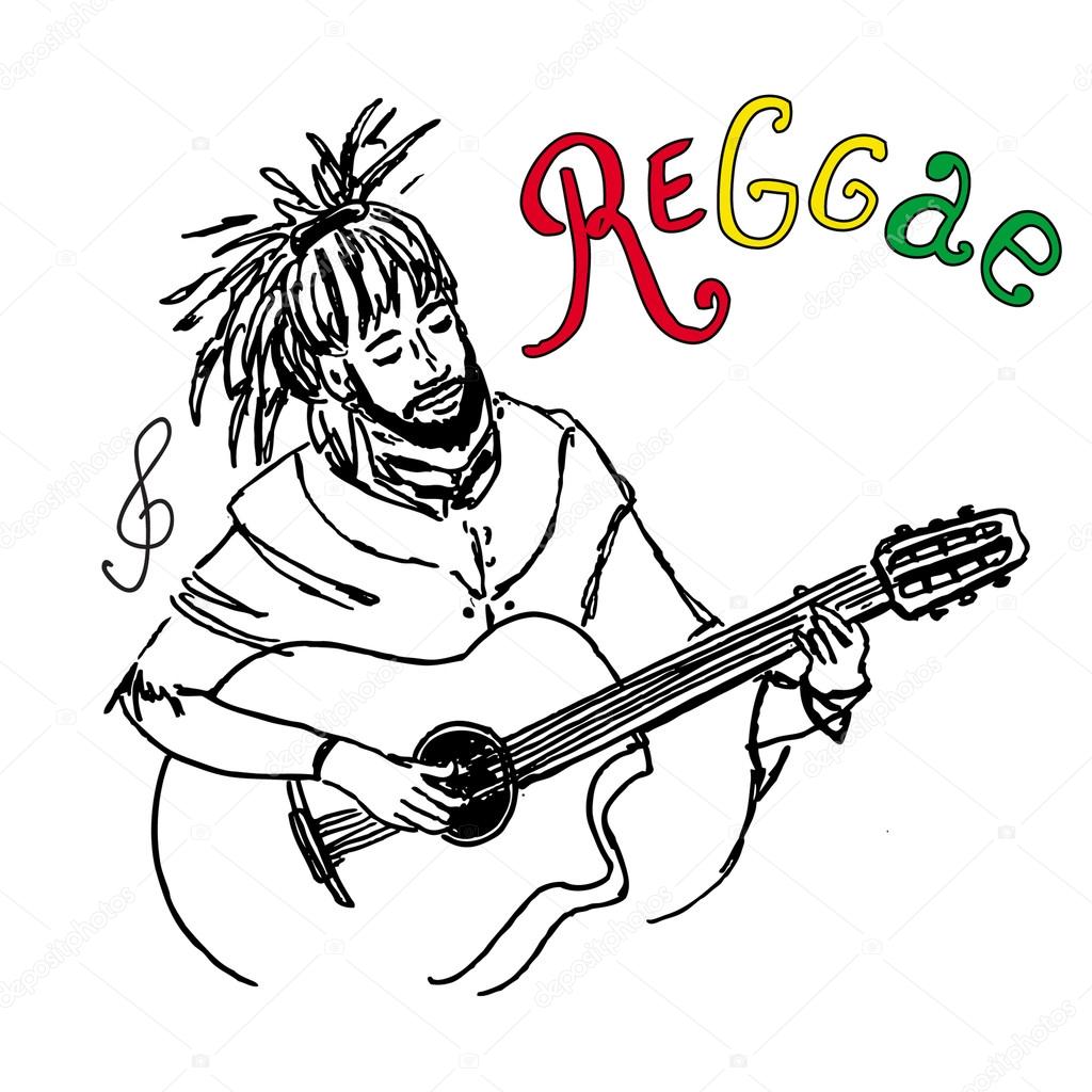 1024x1024 Vector Illustration Of Rastaman Playing Guitar. Cute Rastafarian
