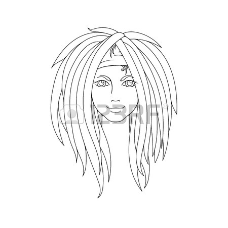 450x450 Young Girl With Dreadlocks. Freak Hairstyle. Picture For Coloring