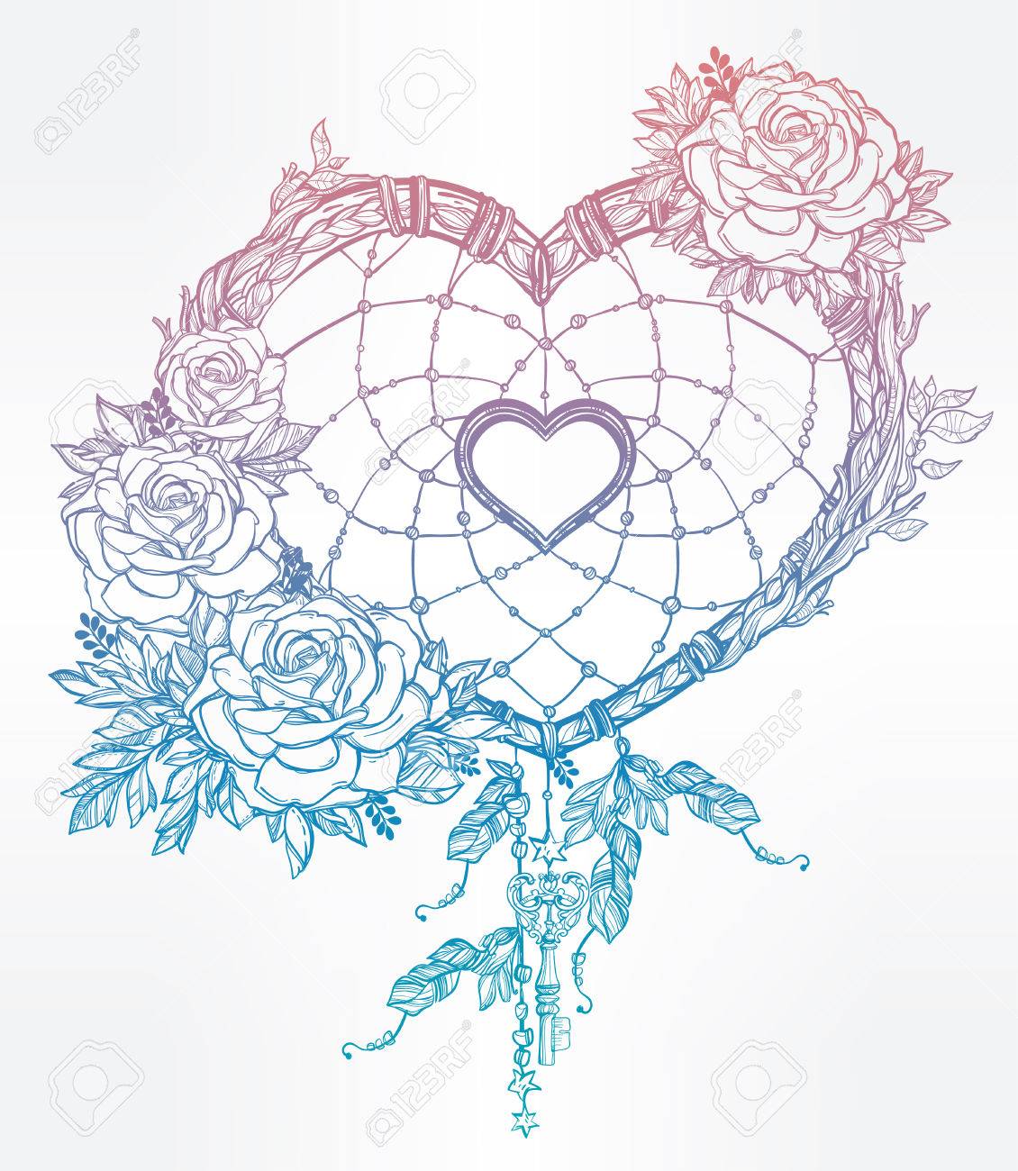 1130x1300 Hand Drawn Romantic Drawing Of A Heart Shaped Dream Catcher