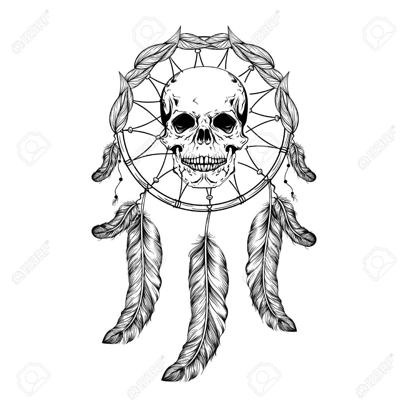 1300x1300 Dream Catcher With Feathers And Leafs, Skull Center Maden