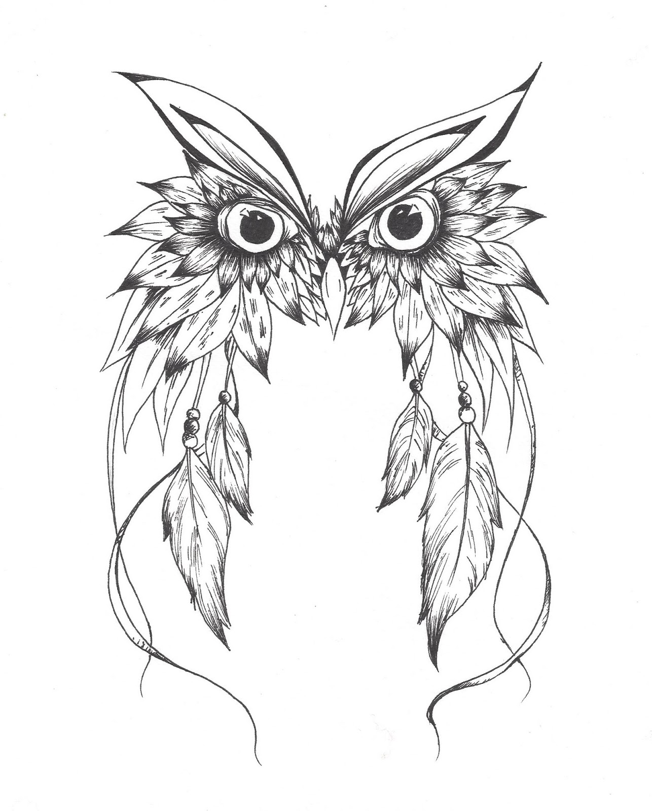 1286x1600 Owl Dreamcatcher Drawing