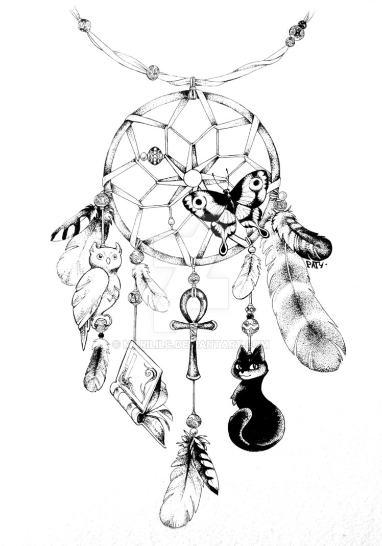 748x1069 Commission~ Dreamcatcher (Black And White) By Marililc