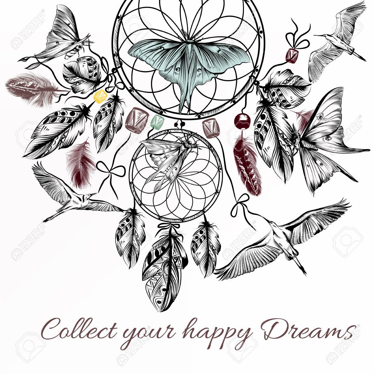 1300x1300 Tribal Vector Background With Hand Drawn Dream Catcher In Engraved