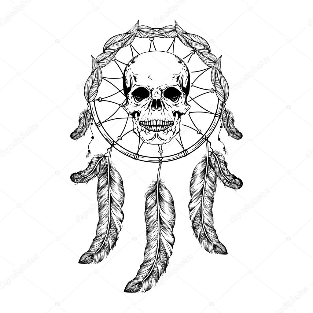1024x1024 Dream Catcher With Feathers And Leafs, Skull Center Maden