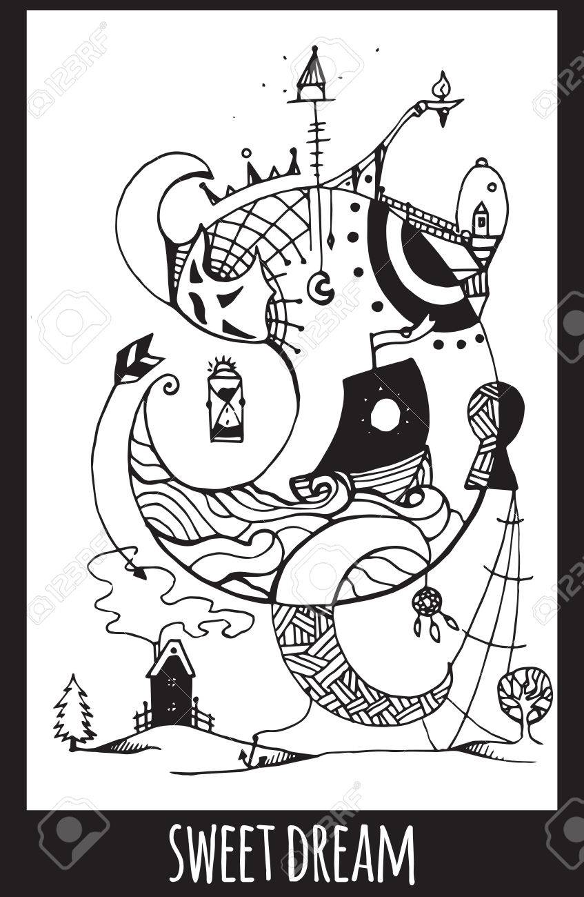 847x1300 Greeting Card With Abstract Ink Drawing On The Theme Of The Dream