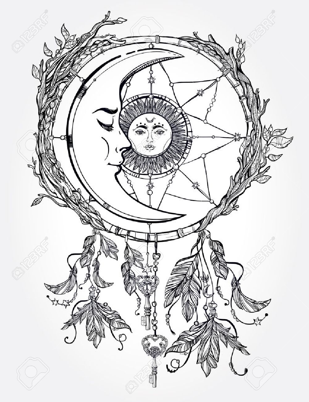 1000x1300 Hand Drawn Romantic Beautiful Drawing Of A Dream Catcher Adorned