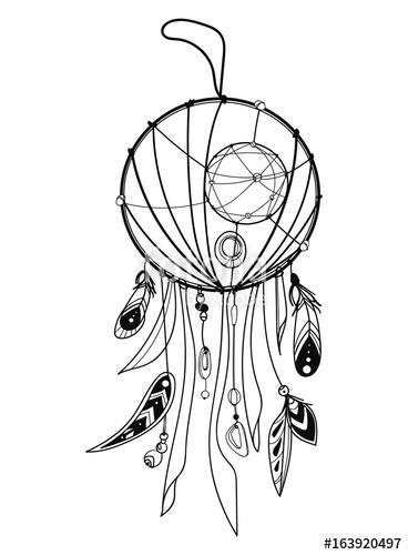 368x500 Vector Illustration Of A Dream Catcher With Feathers. Indian Totem