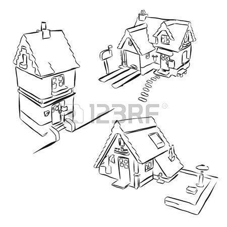 450x450 Grayscale Drawing Dream House, Hand Drawn Vector Outline Drawing