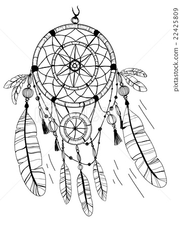 356x450 Dreamcatcher, Feathers And Beads. Coloring Page