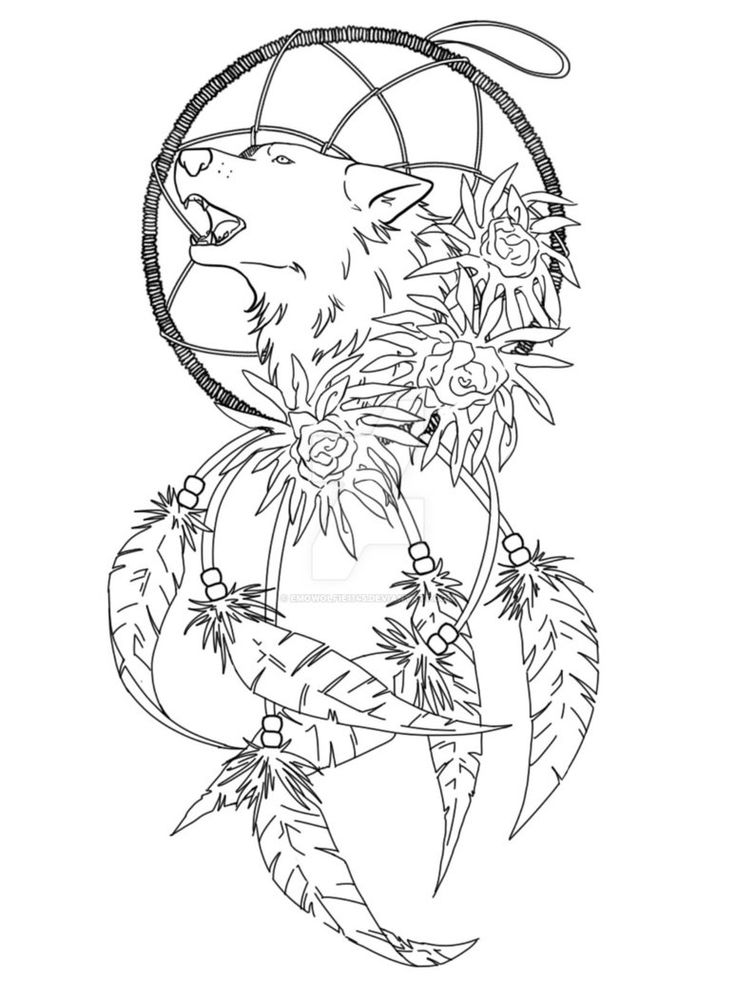 736x981 Collection Of Wolf Dream Catcher Tattoo Sample