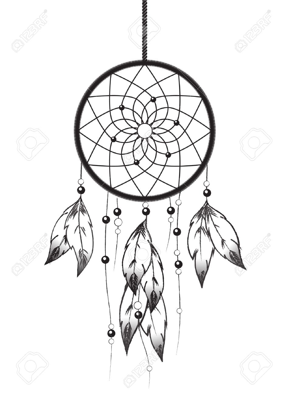 957x1300 Black And White Illustration Of A Dreamcatcher. Royalty Free