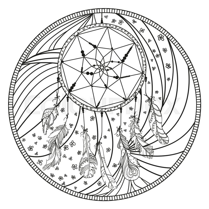 800x800 Dreamcatcher. Mystic Symbol. Mandala. Line Background. Hand Drawn