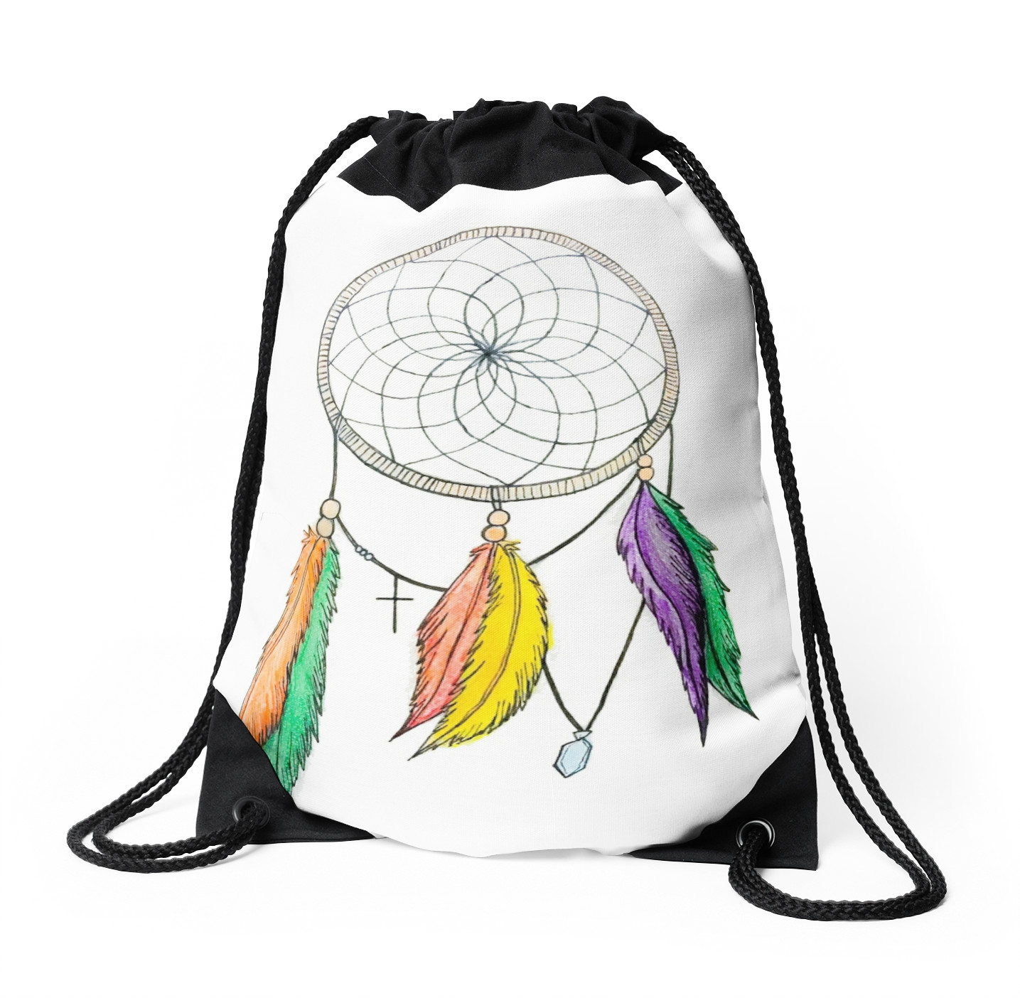 1435x1404 Dream Catcher Pencil Drawing Drawstring Bags By Matsonartdesign