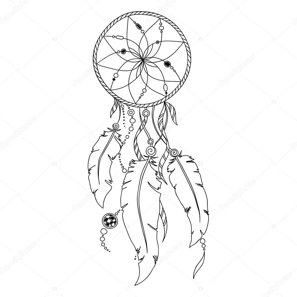 1024x1024 Pattern For Coloring Book. Dream Catcher Stock Vector