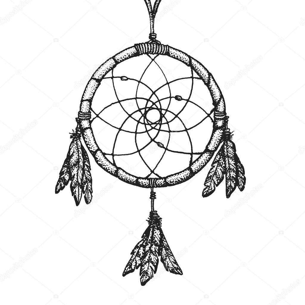 1024x1024 Hand Drawn Indian Dreamcatcher Vintage Illustratio Stock Vector