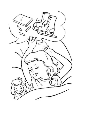 355x480 Little Girl Is Dreaming About Christmas Presents Coloring Page