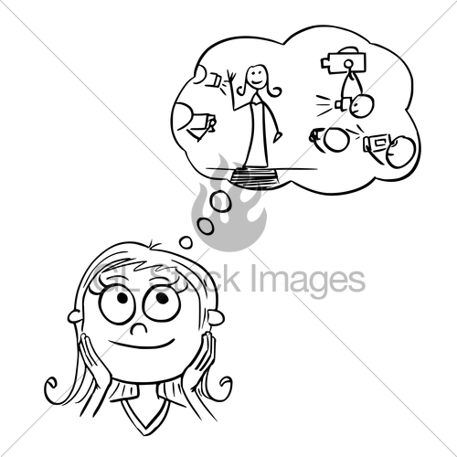 500x500 Cartoon Illustration Of Girl Dreaming About Live Of Movie Gl