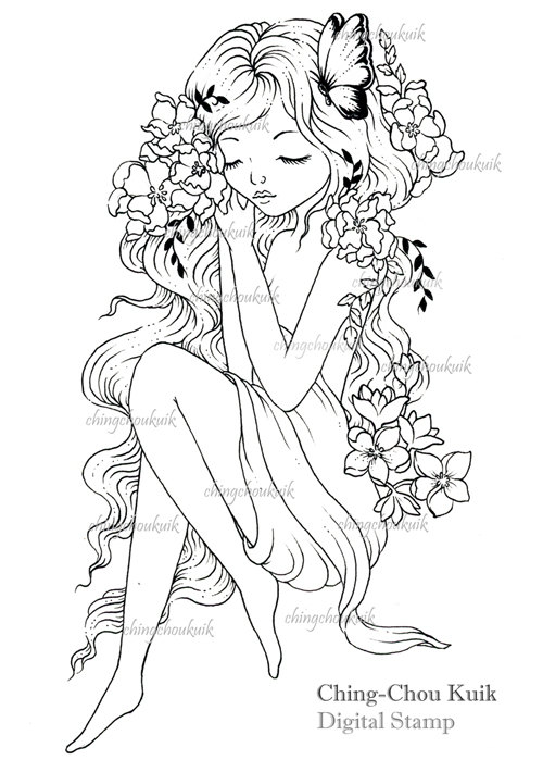 500x699 Spring Dreaming Digital Stamp Instant Download Fantasy
