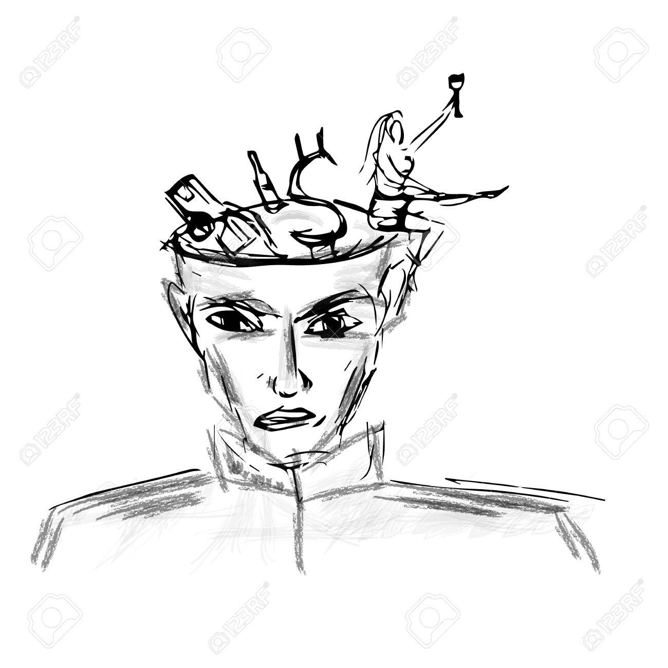 1300x1300 Young Man Dreaming Of Luxury. Hand Drawing Vector Royalty Free
