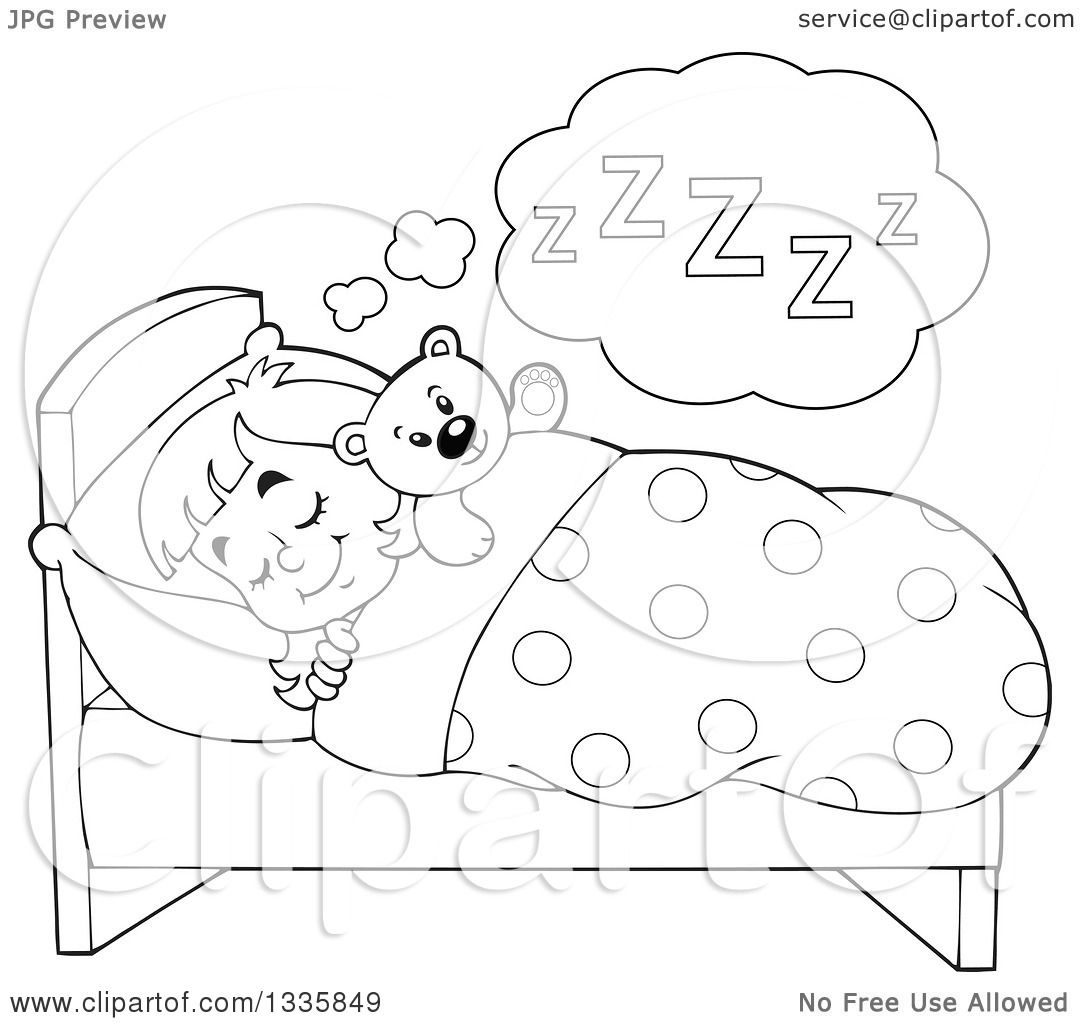 1080x1024 Clipart Of A Cartoon Black White Happy Girl Sleeping