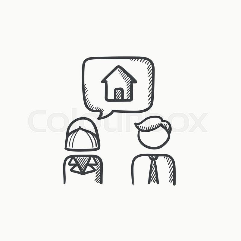800x800 Couple Dreaming About House Vector Sketch Icon Isolated