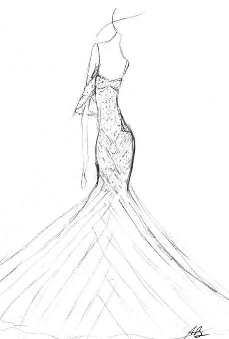460x680 Drew Barrymore's Wedding Dress Designer Sketches Wedding
