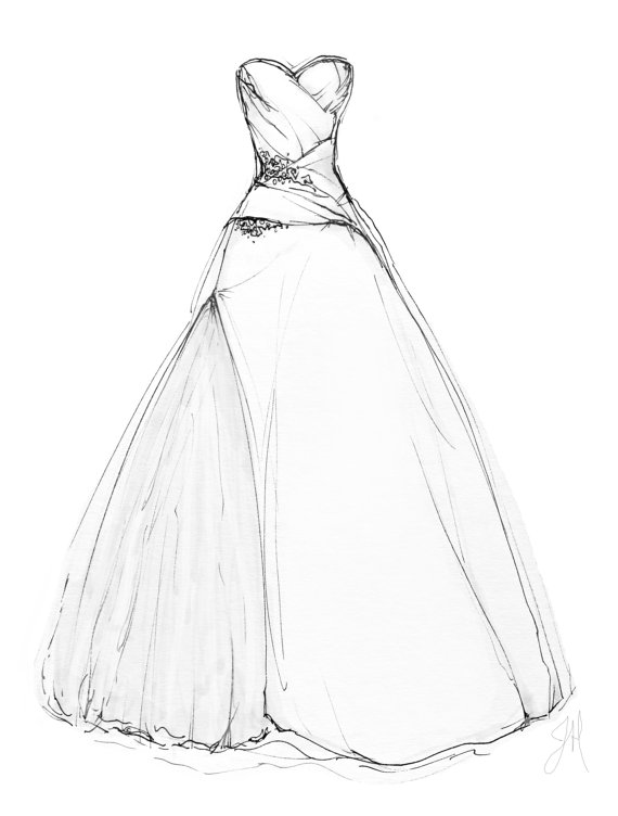 570x752 Custom Wedding Dress Illustration Portrait 8x10