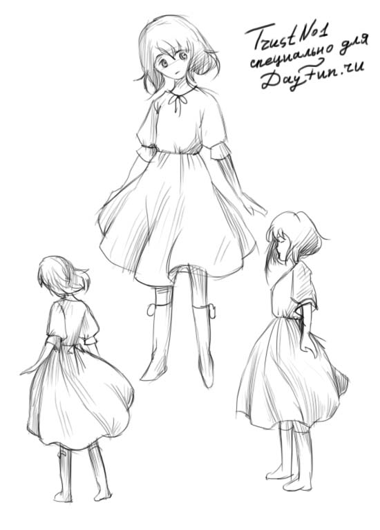 550x767 How To Draw A Girl In A Dress Step By Step